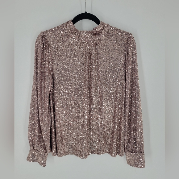 Cable & Gauge hi neck champagne pink sequence top size M - Picture 1 of 5